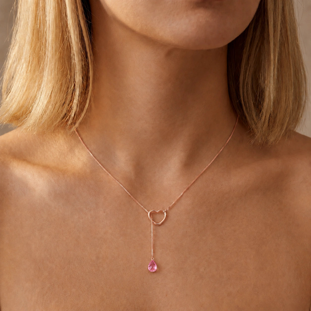 Rose Gold Heart Pendant Drop Necklace Pink Topaz 10K — Lucia