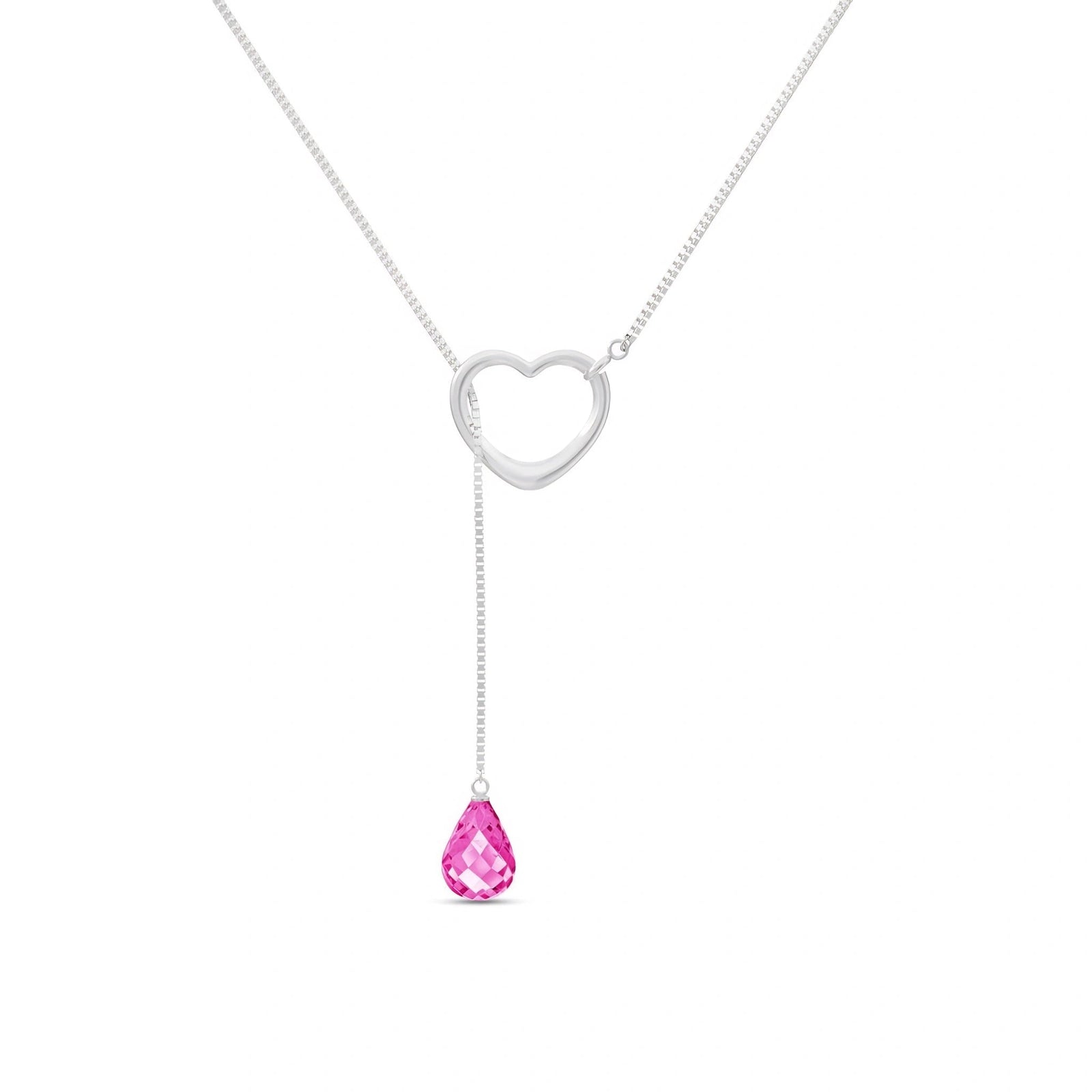 White Gold Heart Pendant Drop Necklace Pink Topaz 10K — Lucia