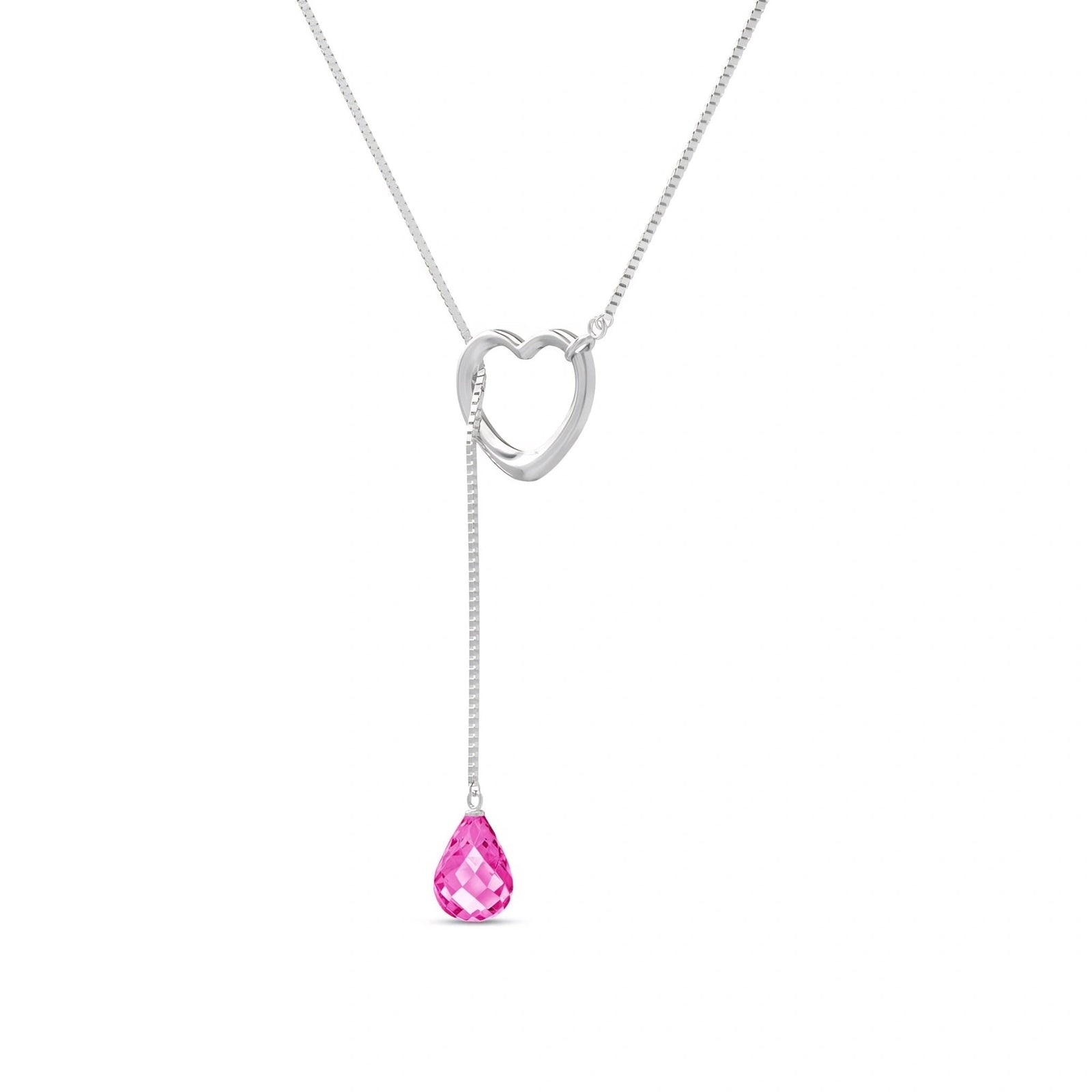 White Gold Heart Pendant Drop Necklace Pink Topaz 10K — Lucia