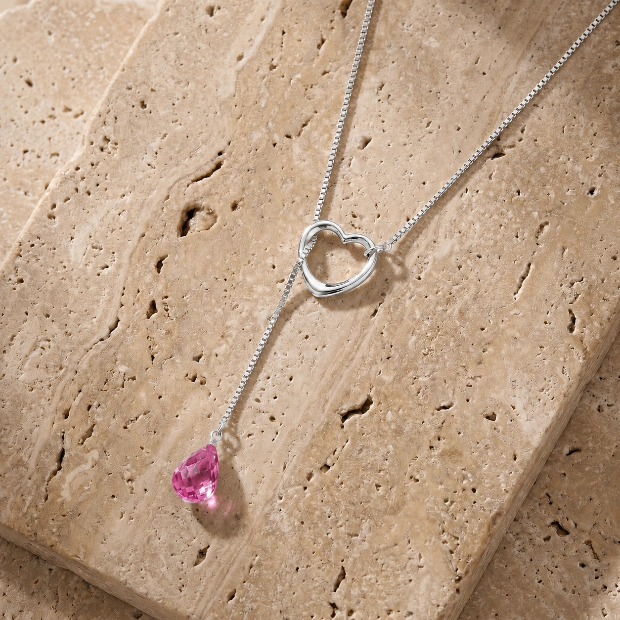 White Gold Heart Pendant Drop Necklace Pink Topaz 10K — Lucia