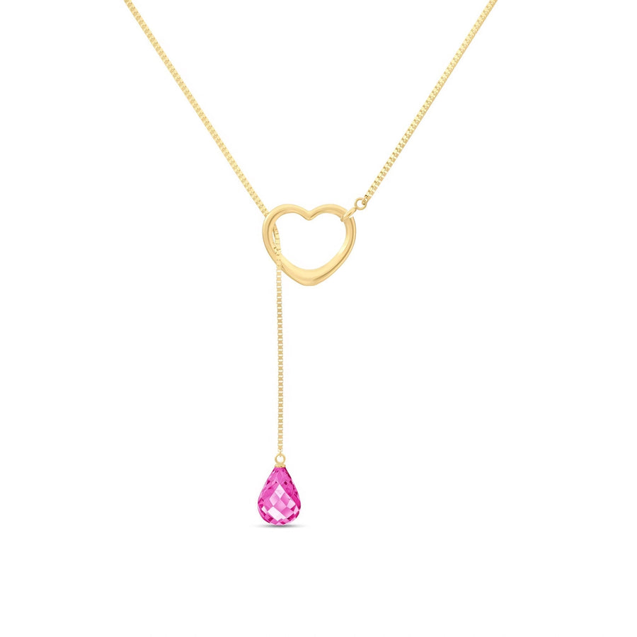 Yellow Gold Heart Pendant Drop Necklace Pink Topaz 10K — Lucia