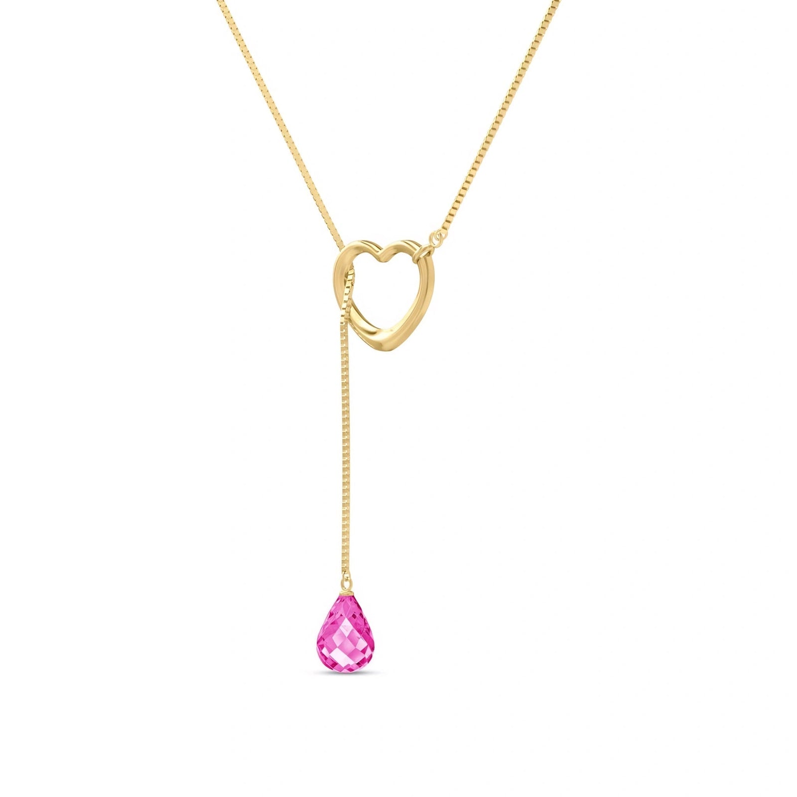 Yellow Gold Heart Pendant Drop Necklace Pink Topaz 10K — Lucia