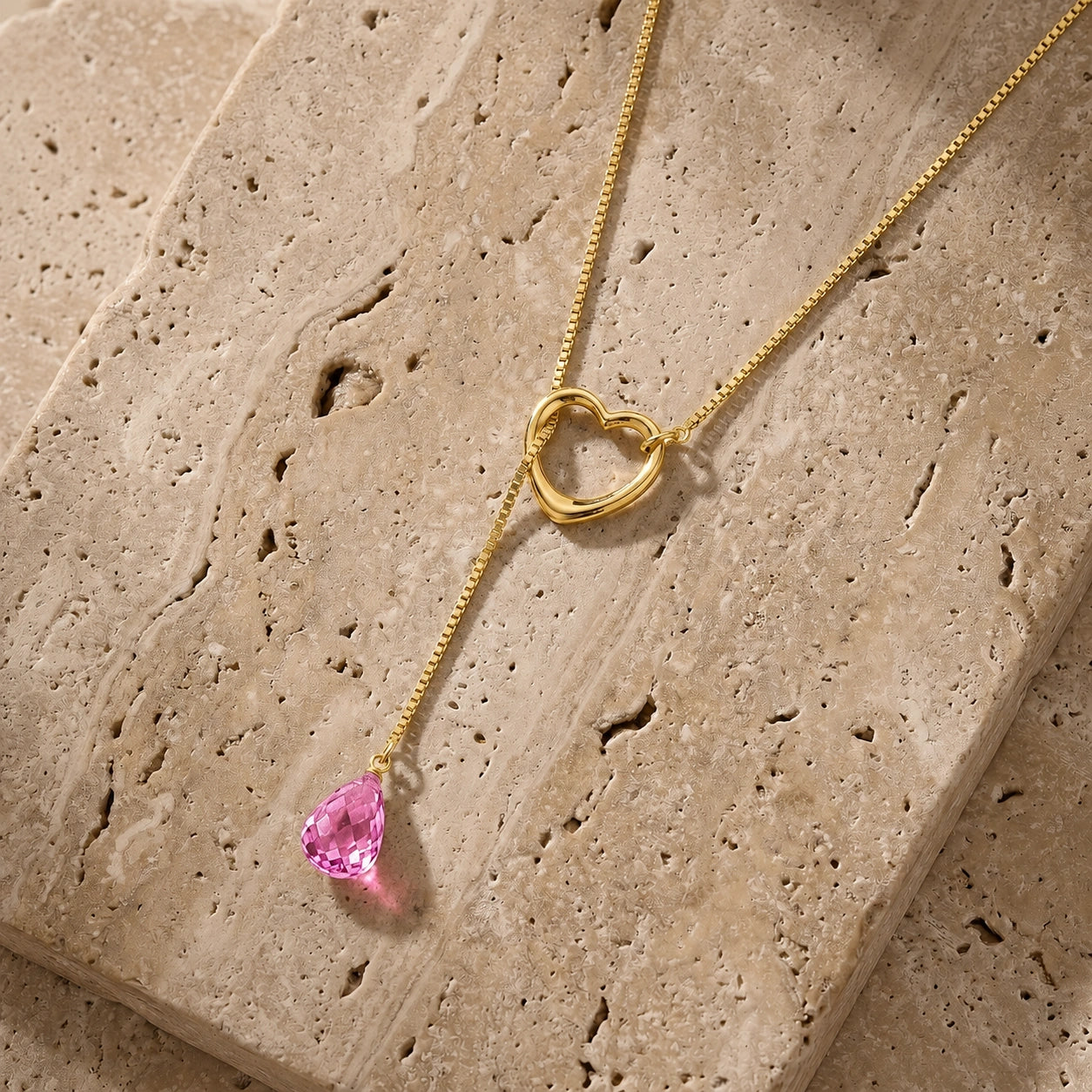 Yellow Gold Heart Pendant Drop Necklace Pink Topaz 10K — Lucia