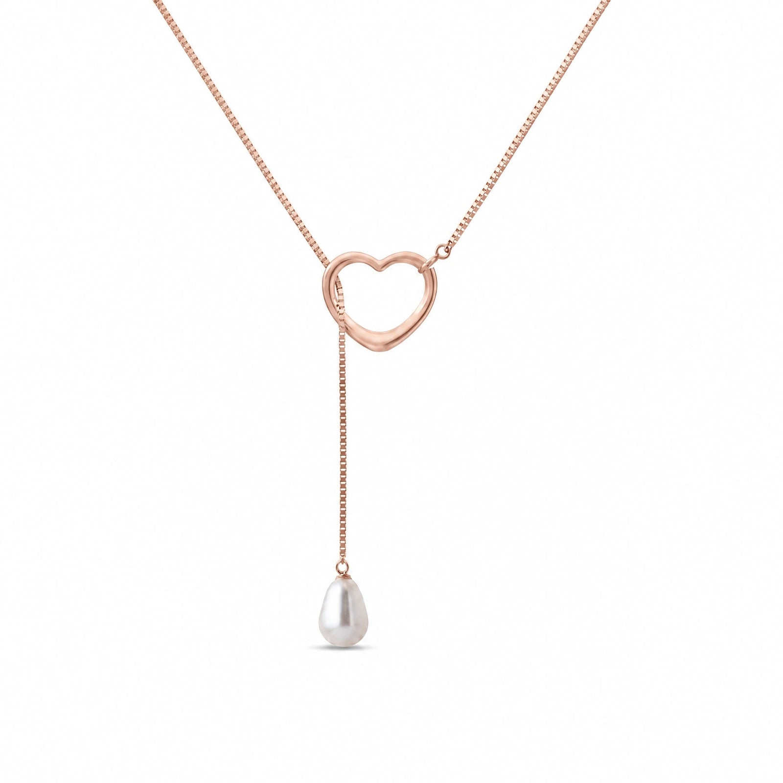 Rose Gold Heart Pendant Drop Necklace Pearl 10K — Lucia