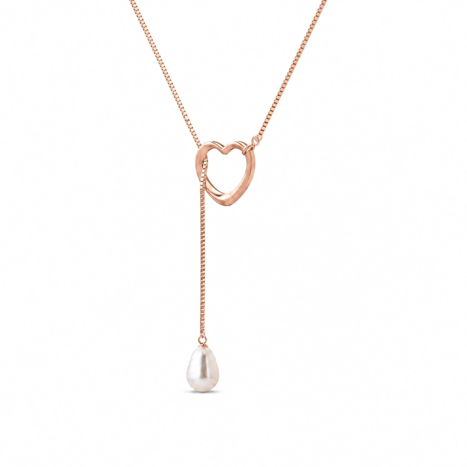 Rose Gold Heart Pendant Drop Necklace Pearl 10K — Lucia