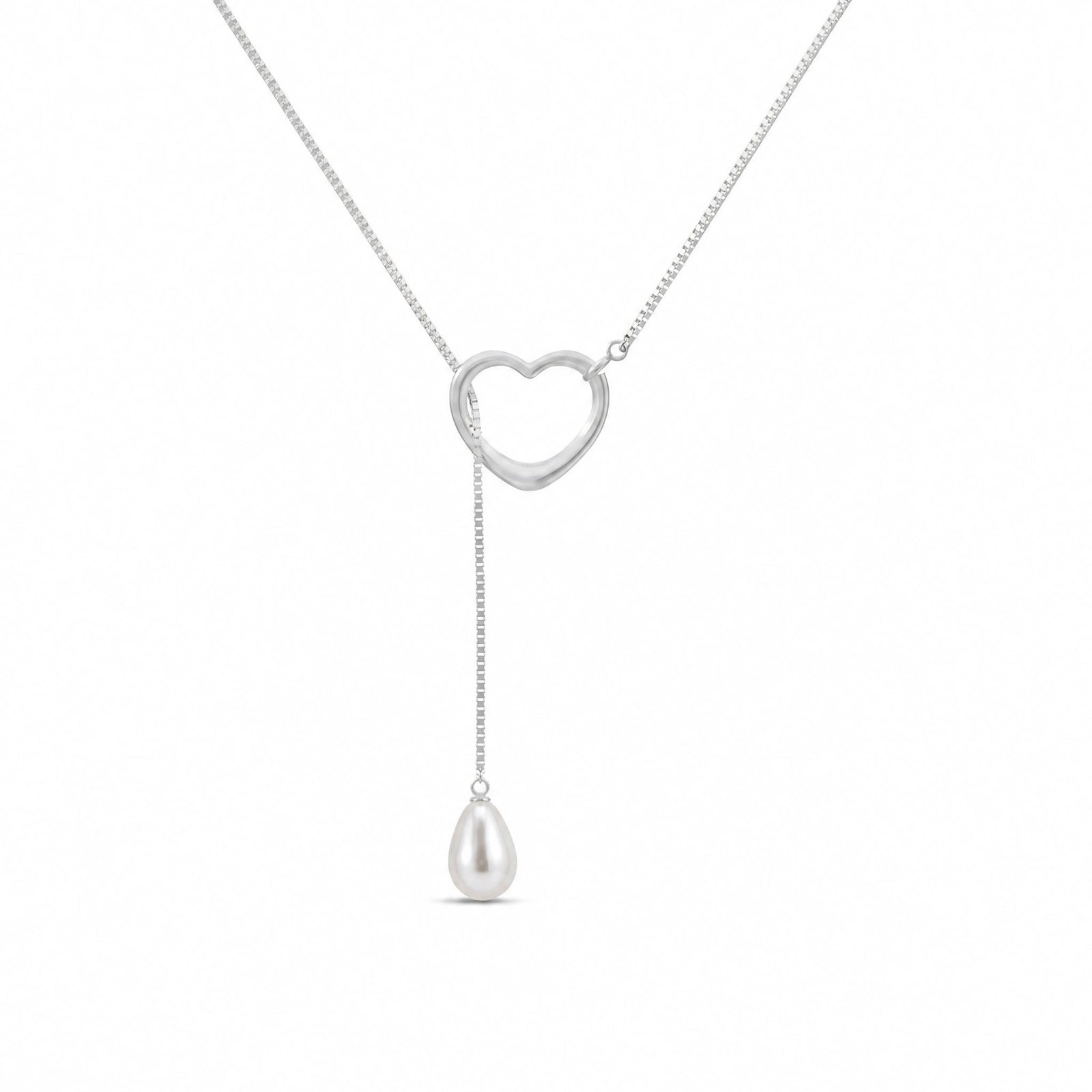 White Gold Heart Pendant Drop Necklace Pearl 10K — Lucia