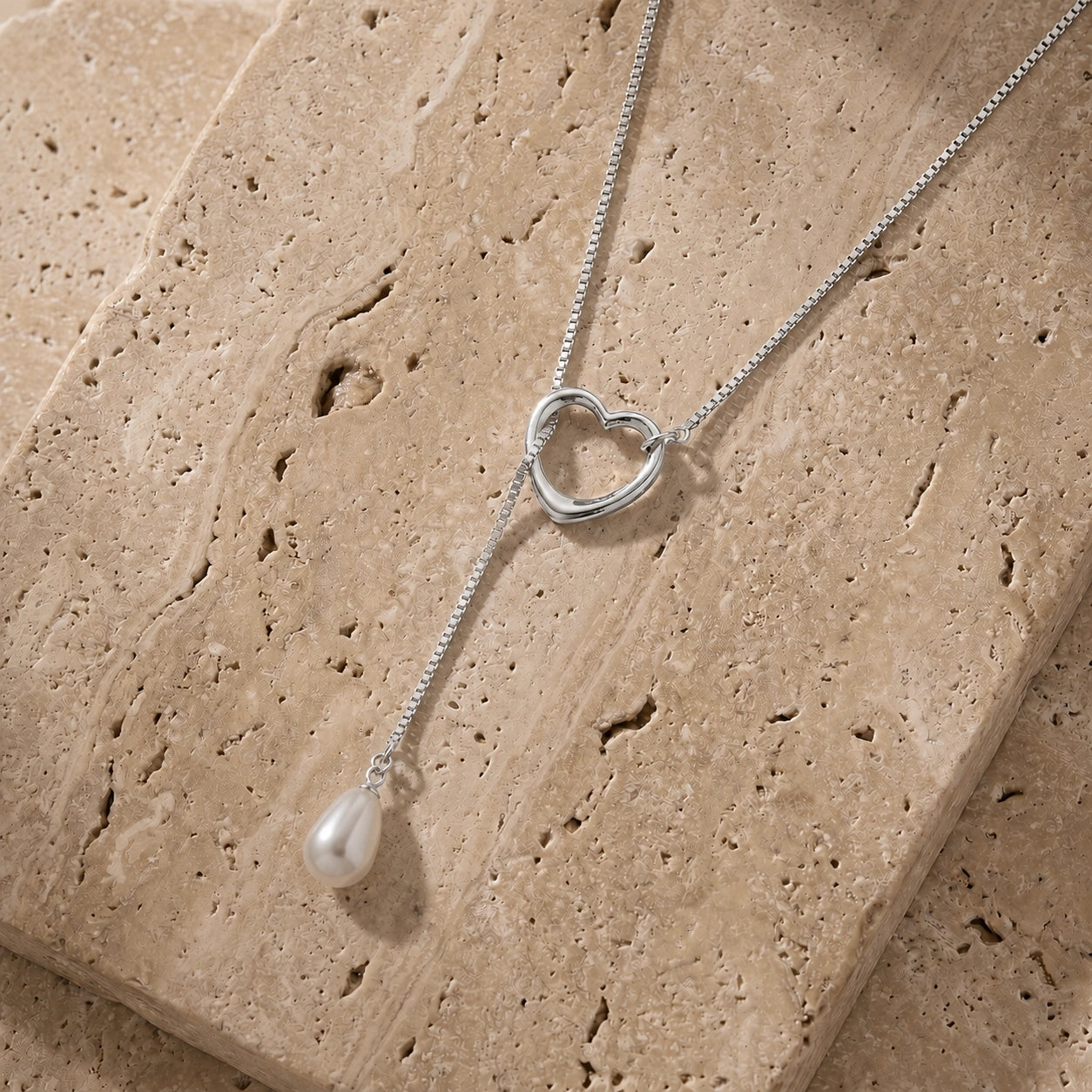 White Gold Heart Pendant Drop Necklace Pearl 10K — Lucia