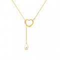 Yellow Gold Heart Pendant Drop Necklace Pearl 10K — Lucia