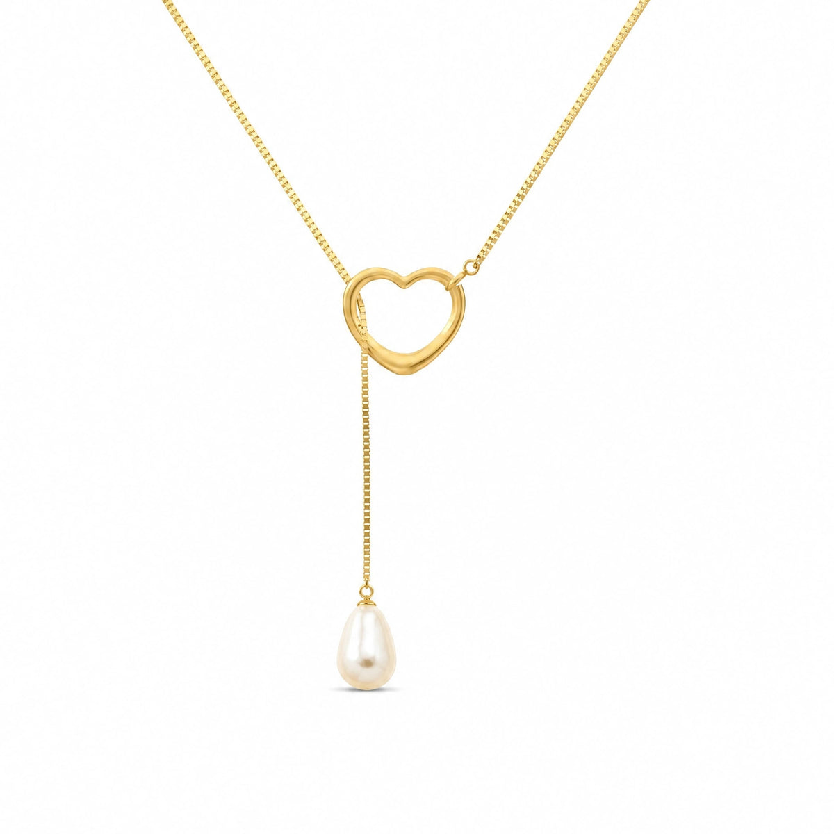 Yellow Gold Heart Pendant Drop Necklace Pearl 10K — Lucia