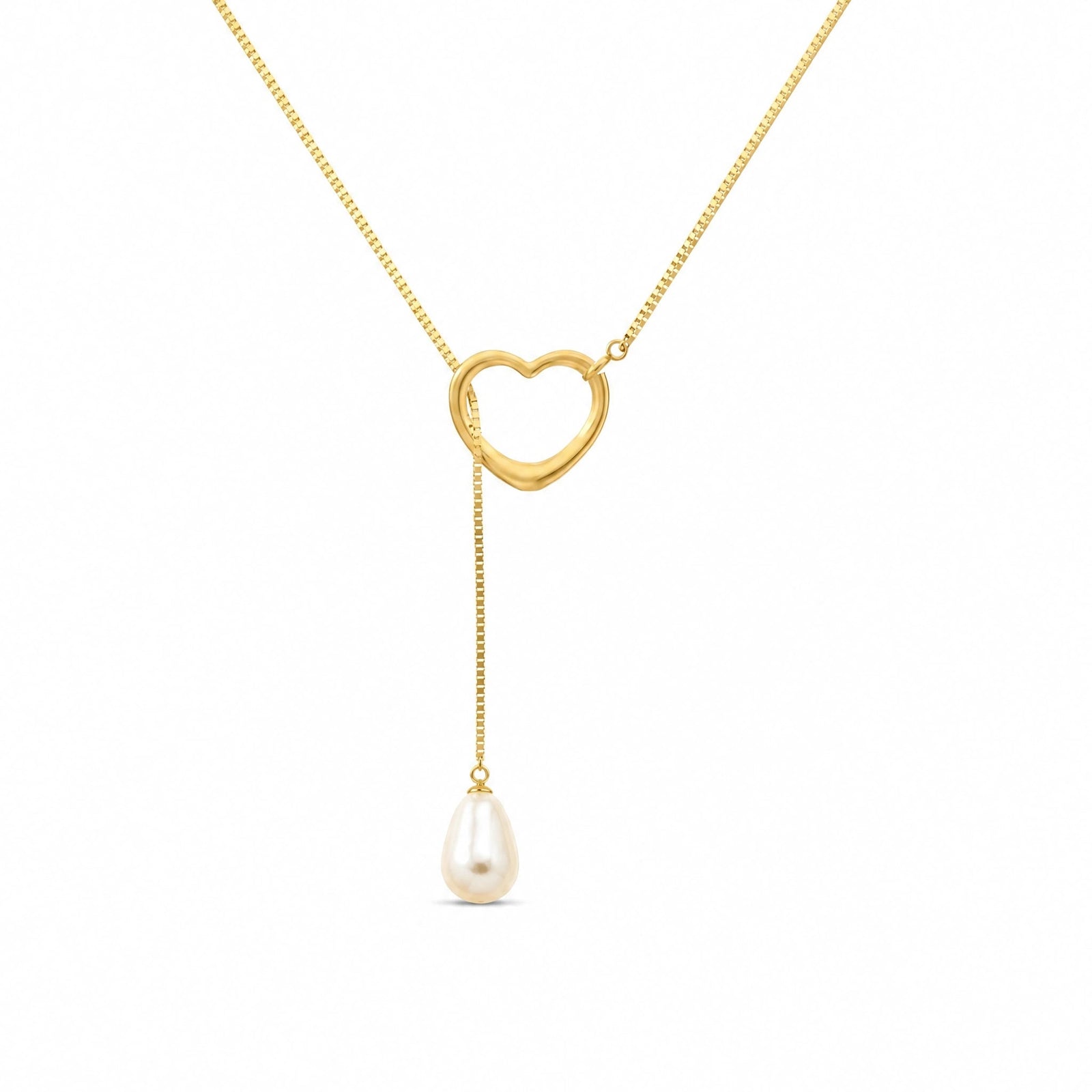 Yellow Gold Heart Pendant Drop Necklace Pearl 10K — Lucia