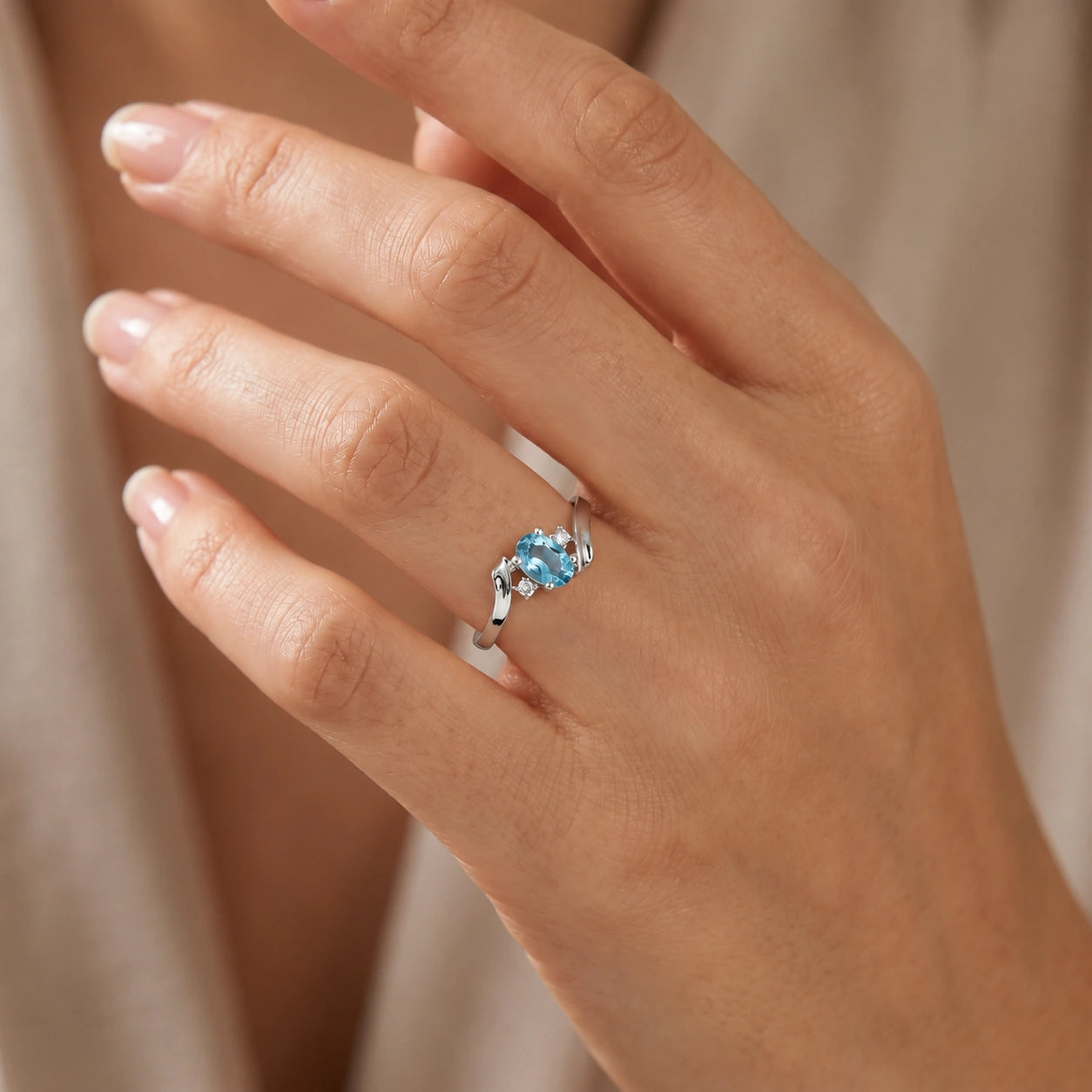White Gold Blue Topaz & Diamond — Annabella