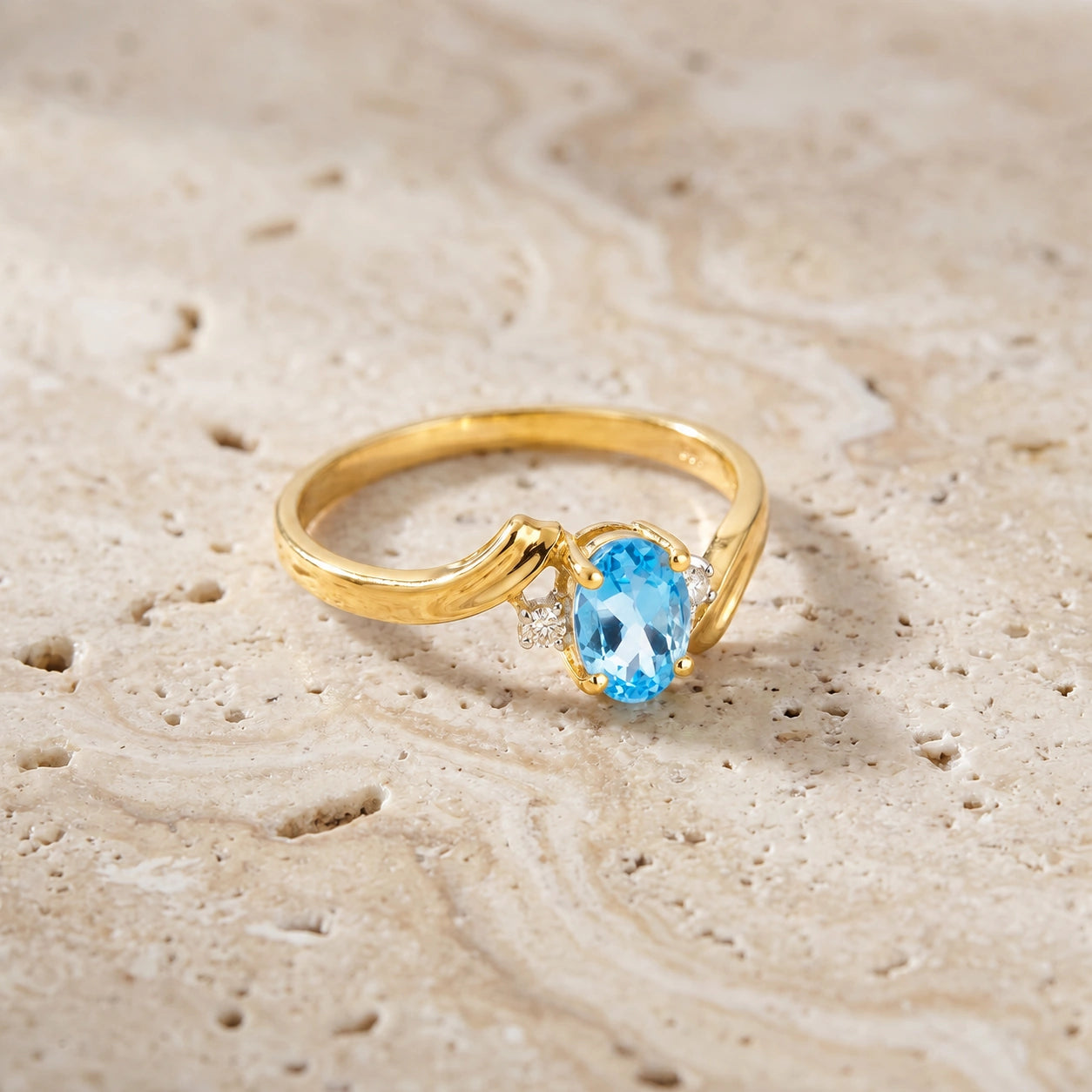 Yellow Gold Blue Topaz & Diamond — Annabella