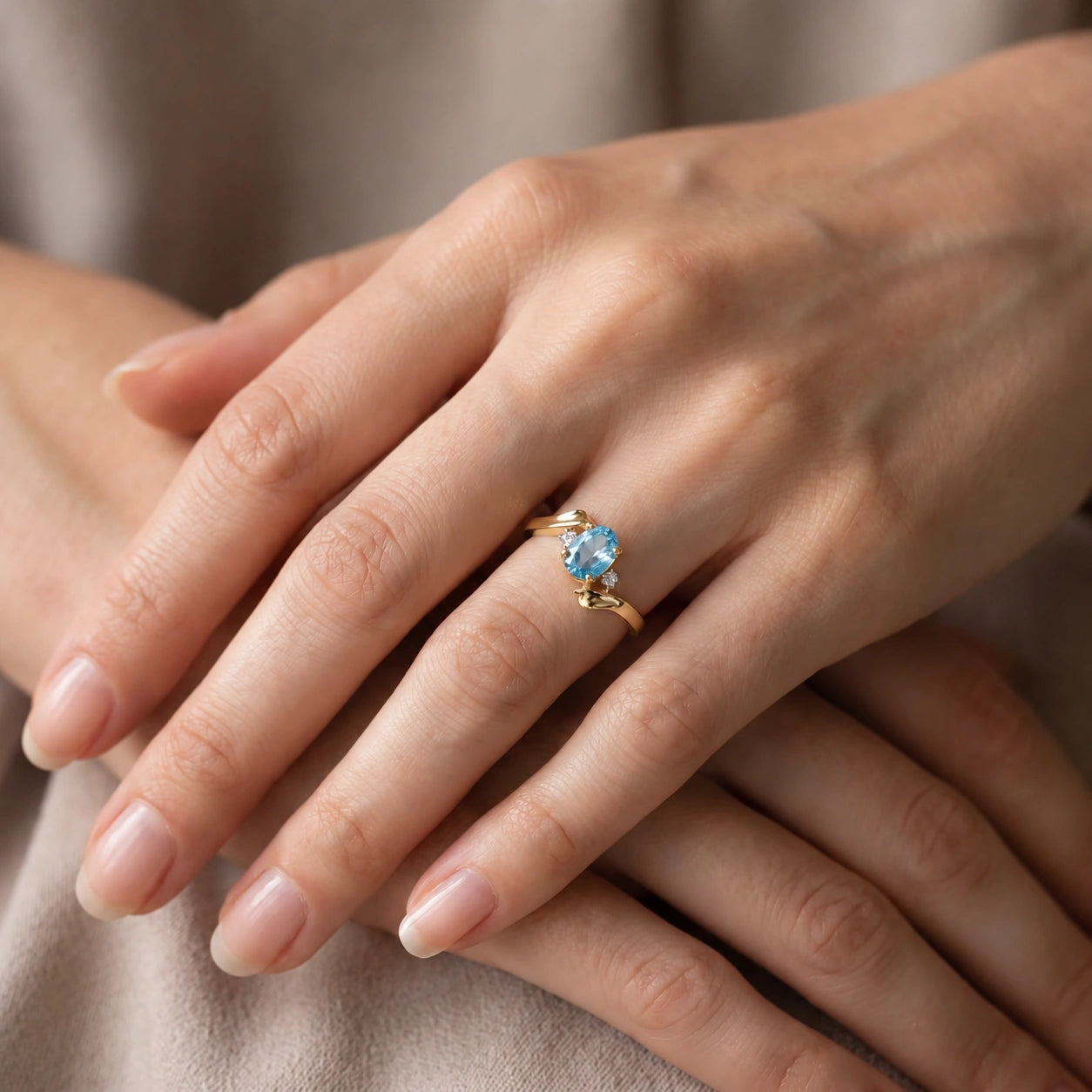 Yellow Gold Blue Topaz & Diamond — Annabella