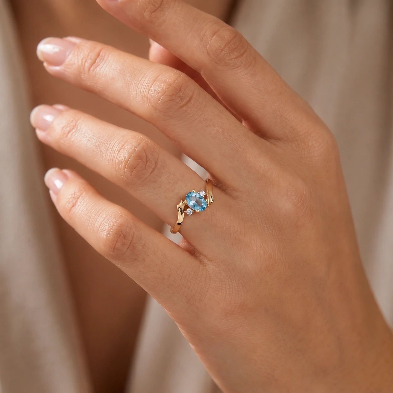 Yellow Gold Blue Topaz & Diamond — Annabella