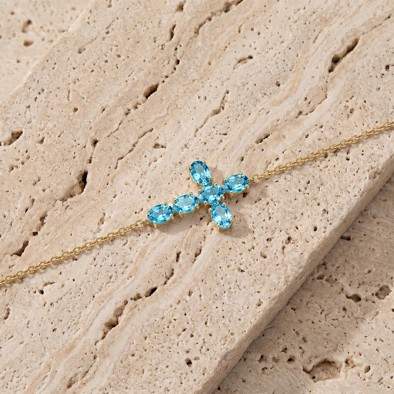 Yellow Gold Celeste Bracelet Blue Topaz 10K — Lucrezia
