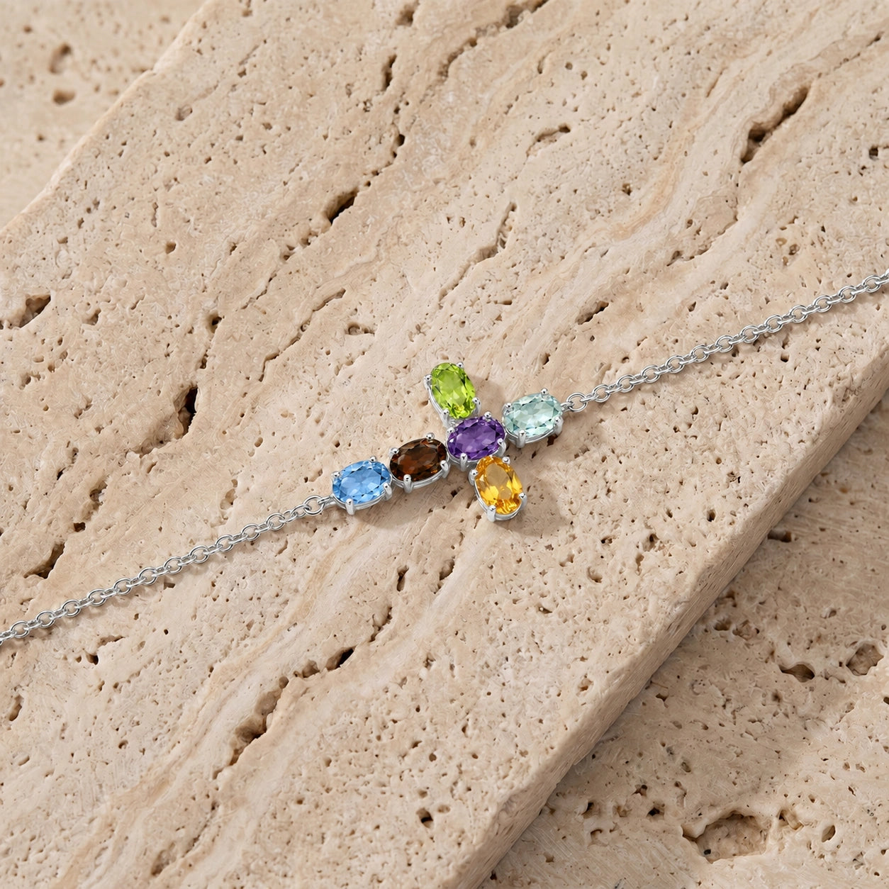 White Gold Celeste Bracelet Multi-Gemstone 10K — Lucrezia