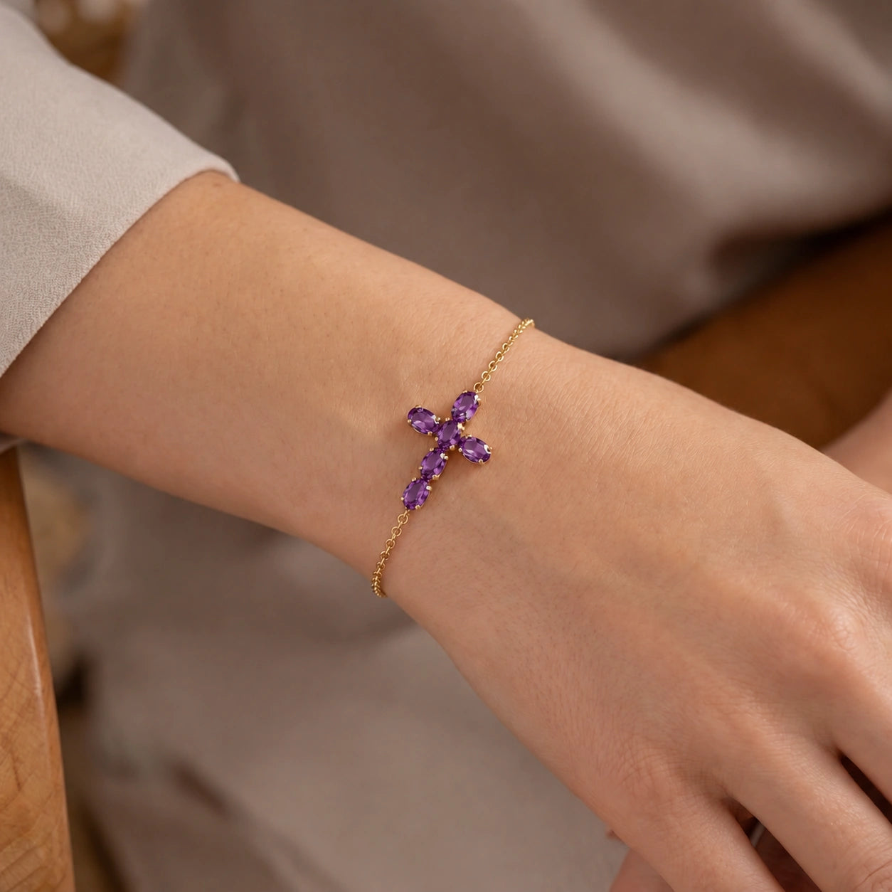 Yellow Gold Celeste Bracelet Amethyst 10K — Lucrezia