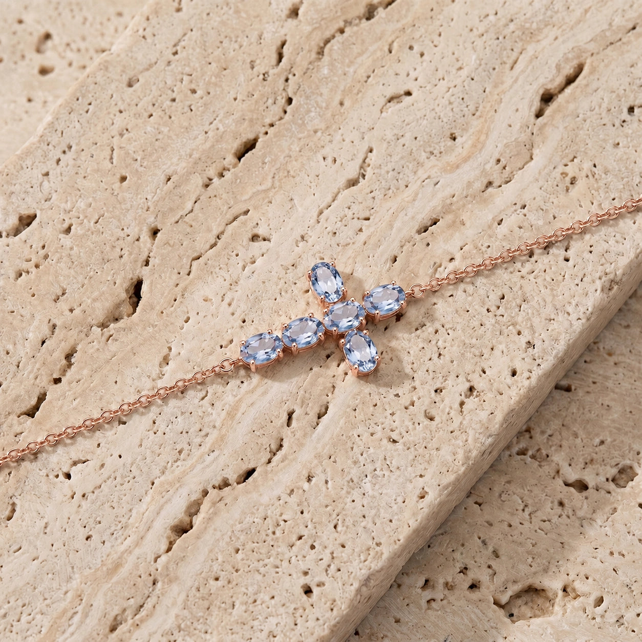 Rose Gold Celeste Bracelet Aquamarine 10K — Lucrezia