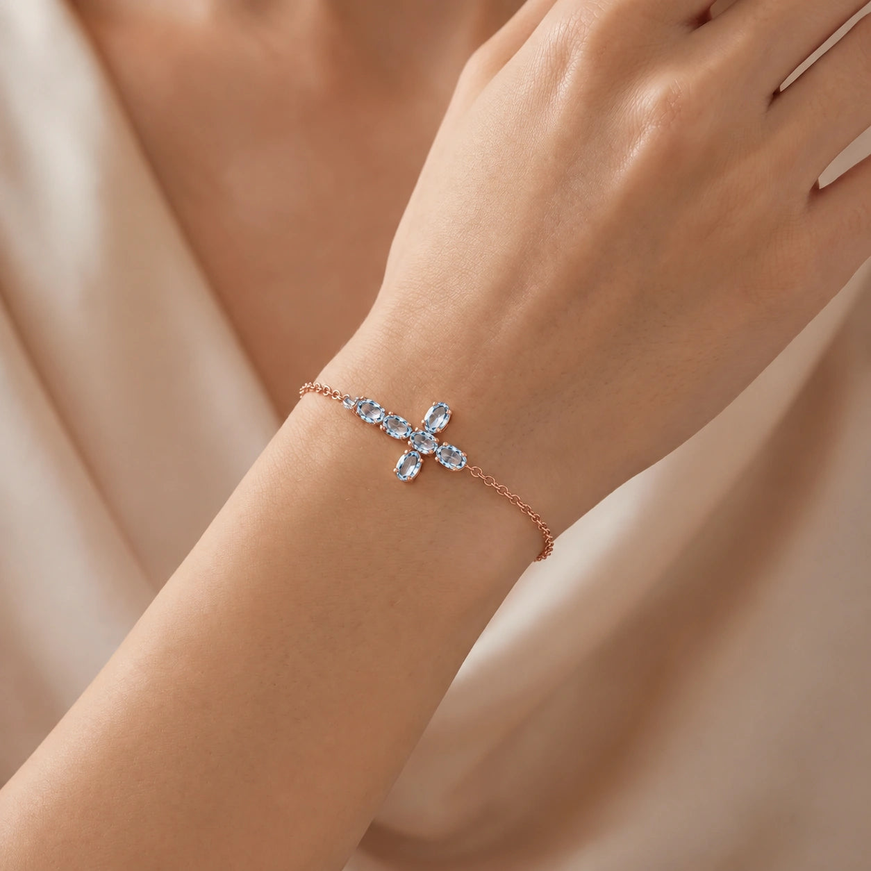 Rose Gold Celeste Bracelet Aquamarine 10K — Lucrezia