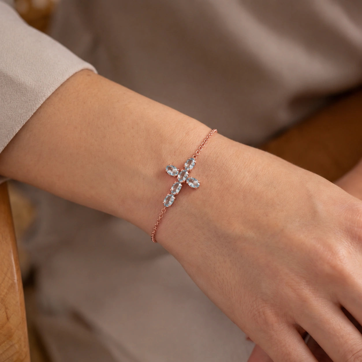 Rose Gold Celeste Bracelet Aquamarine 10K — Lucrezia