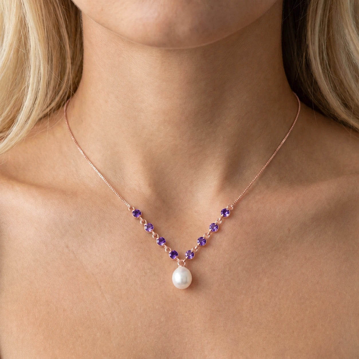 Rose Gold Necklace Pearl 10K — Elvira