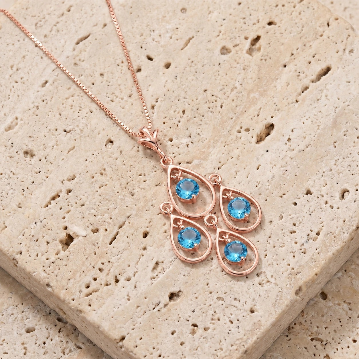 Rose Gold Vintage Necklace Blue Topaz 10K — Elisabetta