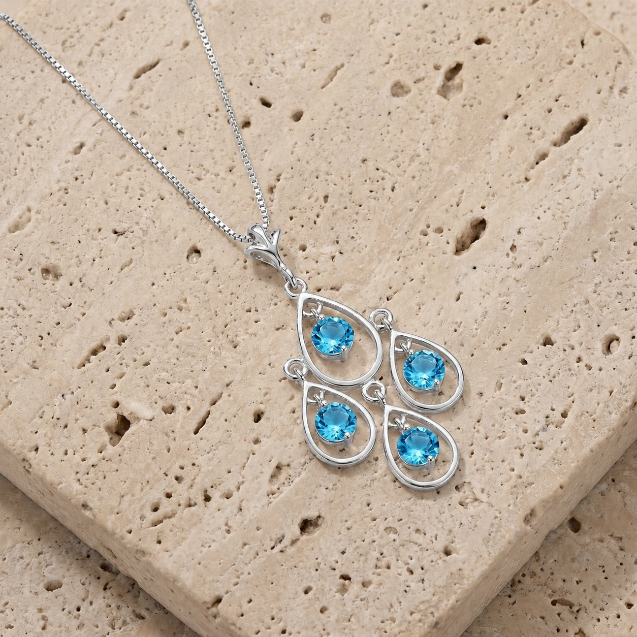White Gold Vintage Necklace Blue Topaz 10K — Elisabetta