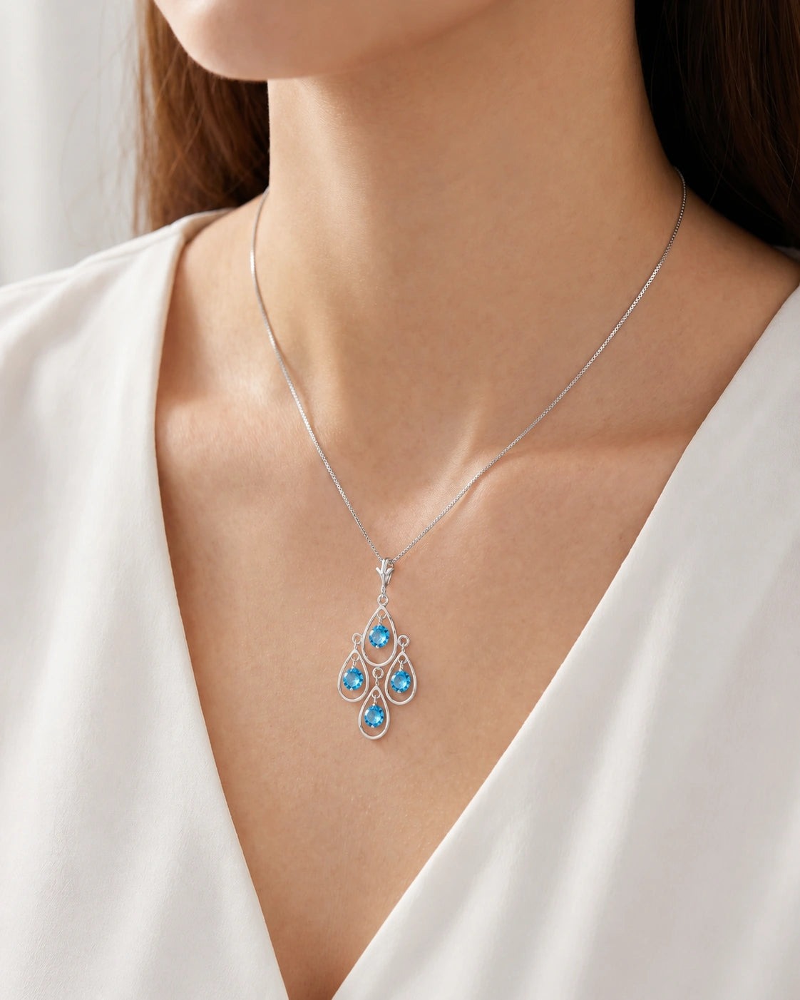 White Gold Vintage Necklace Blue Topaz 10K — Elisabetta