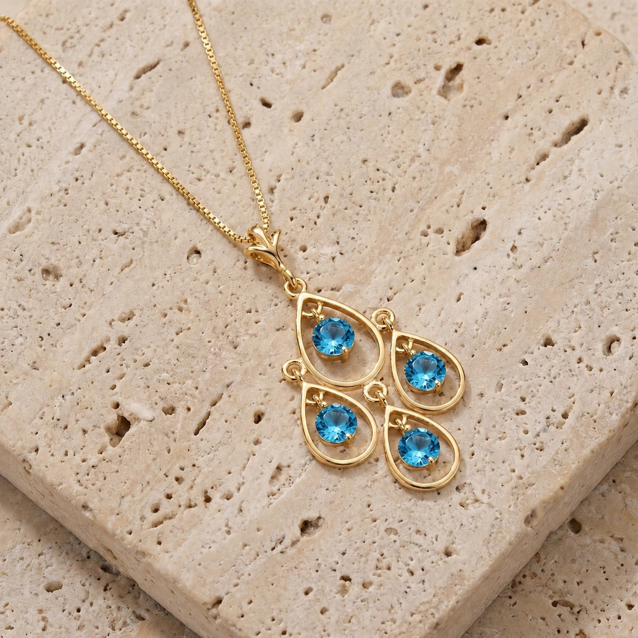 Yellow Gold Vintage Necklace Blue Topaz 10K — Elisabetta