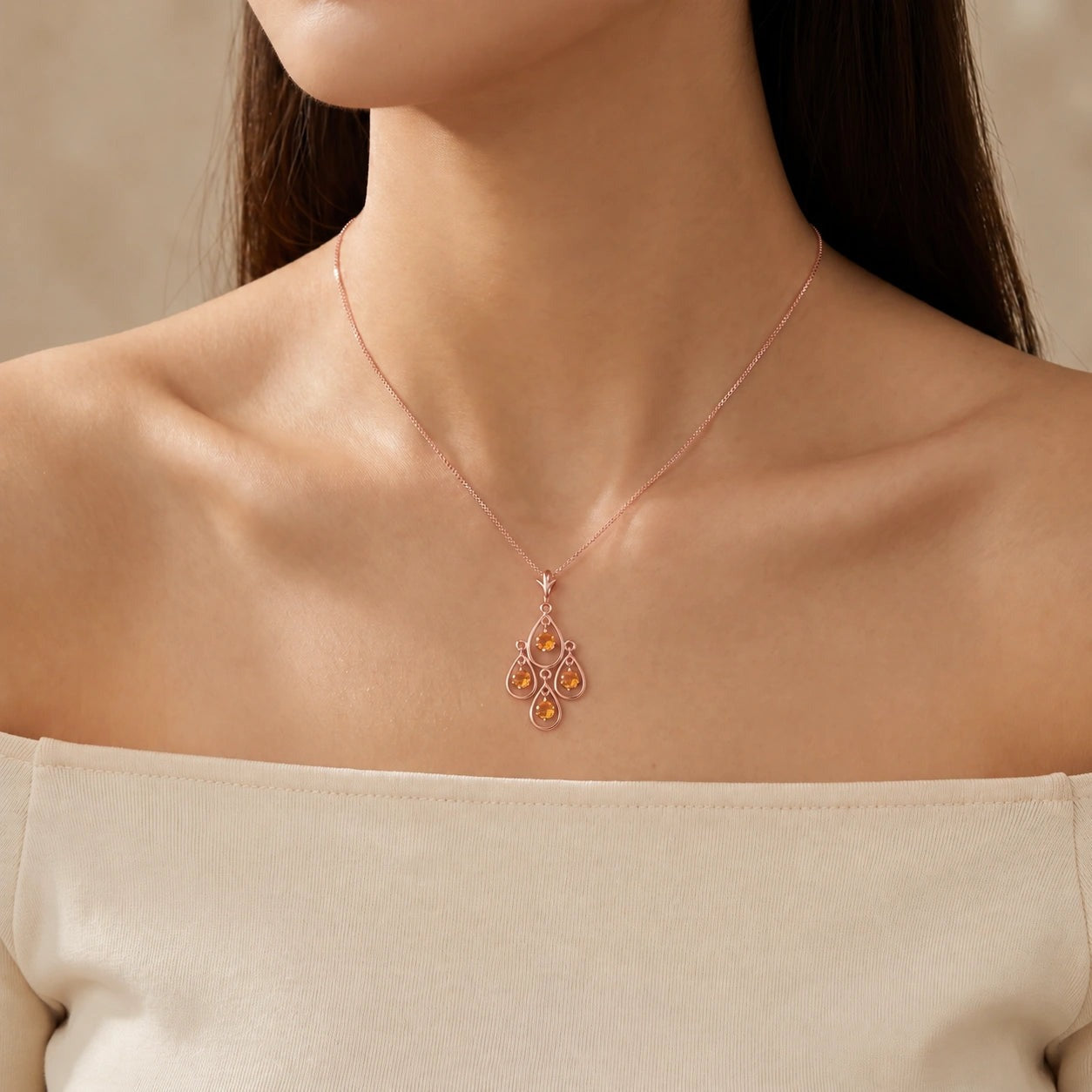 Rose Gold Vintage Necklace Citrine 10K — Elisabetta