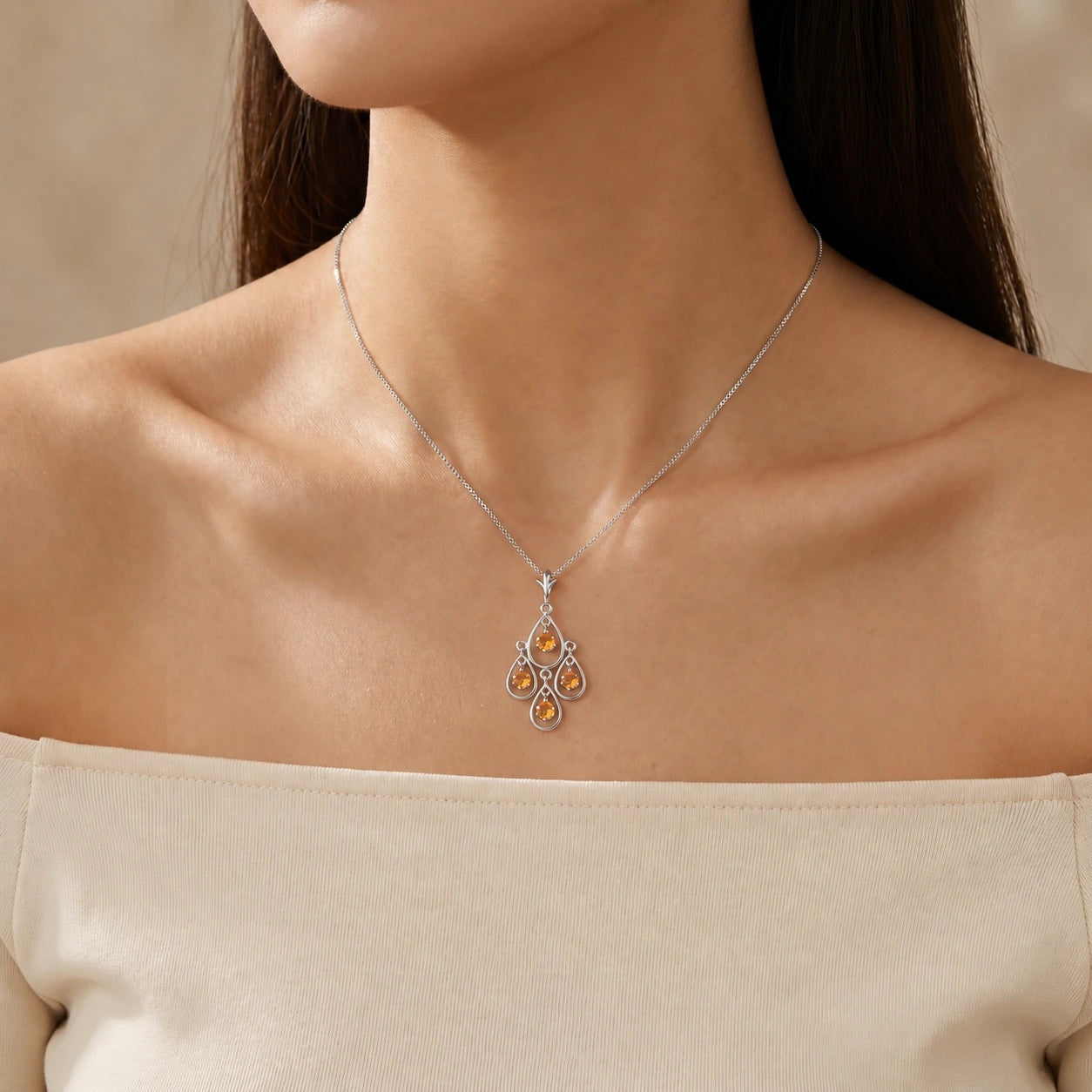 White Gold Vintage Necklace Citrine 10K — Elisabetta