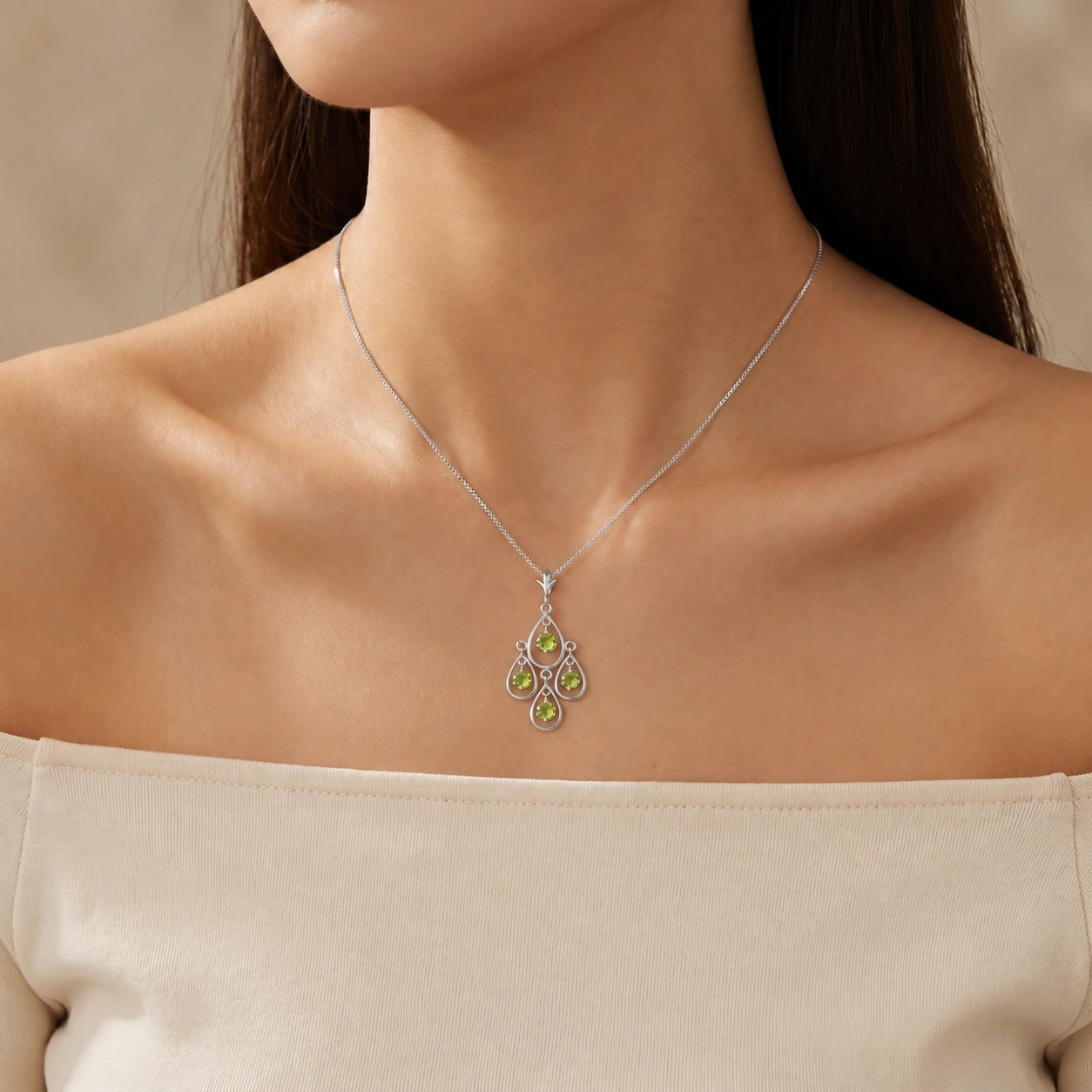 White Gold Vintage Necklace Peridot 10K — Elisabetta