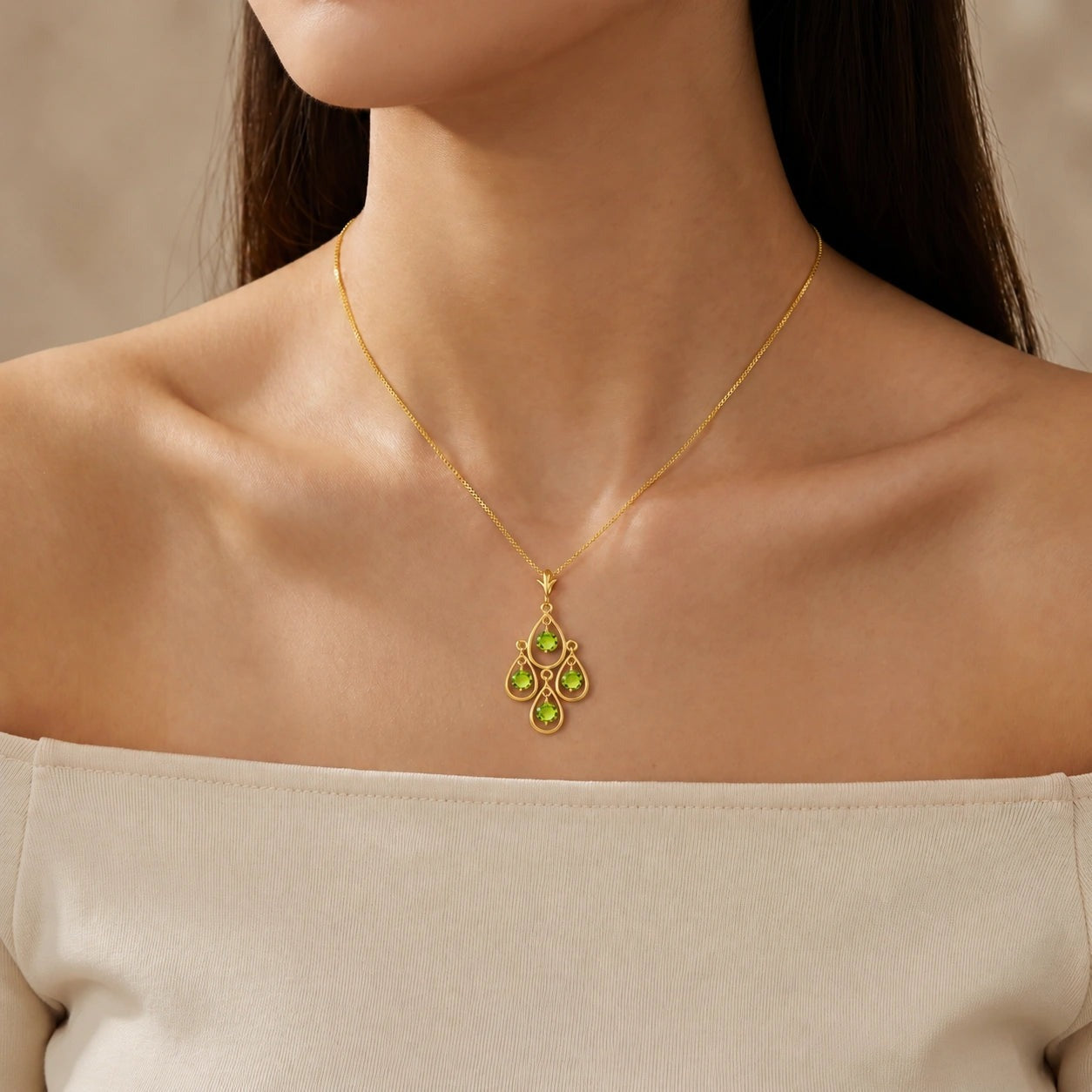 Yellow Gold Vintage Necklace Peridot 10K — Elisabetta