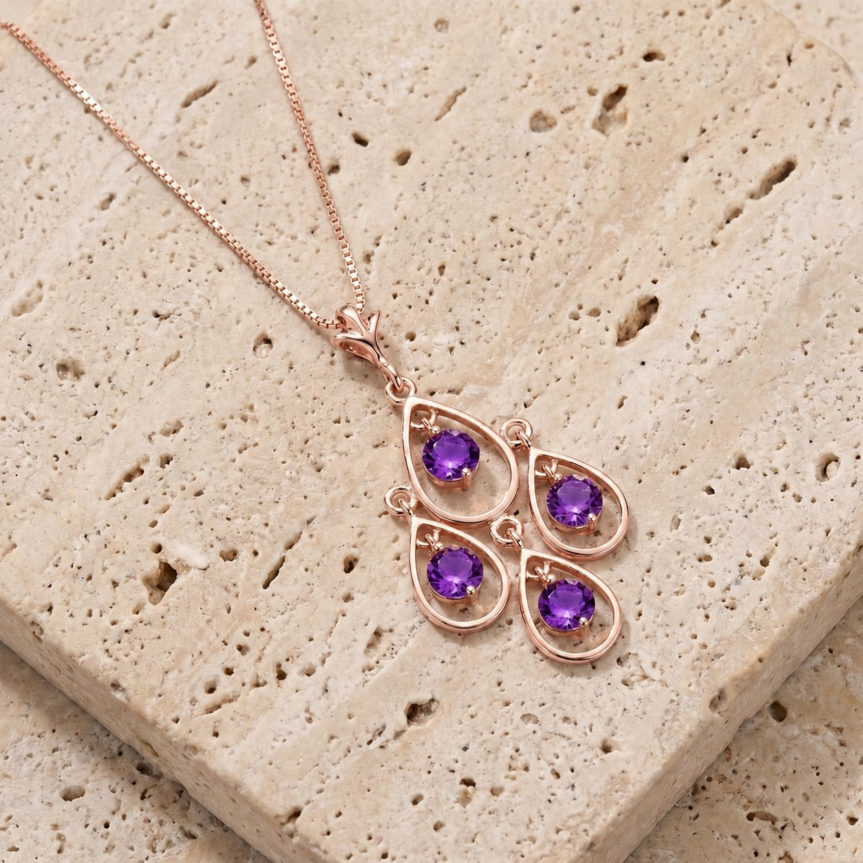 Rose Gold Vintage Necklace Amethyst 10K — Elisabetta