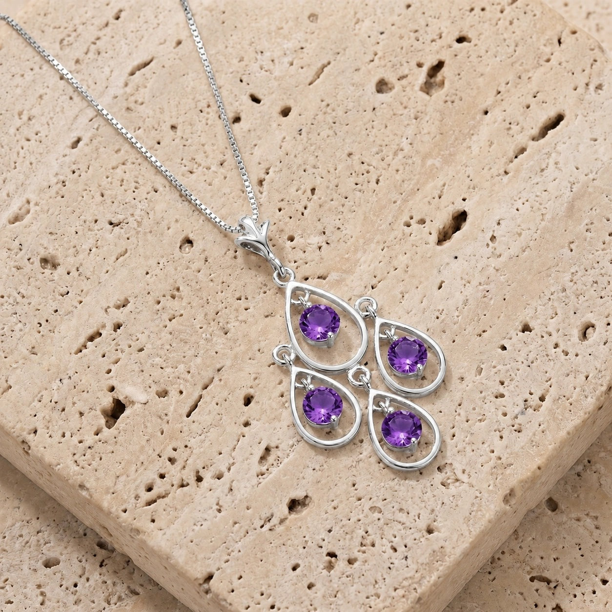 White Gold Vintage Necklace Amethyst 10K — Elisabetta