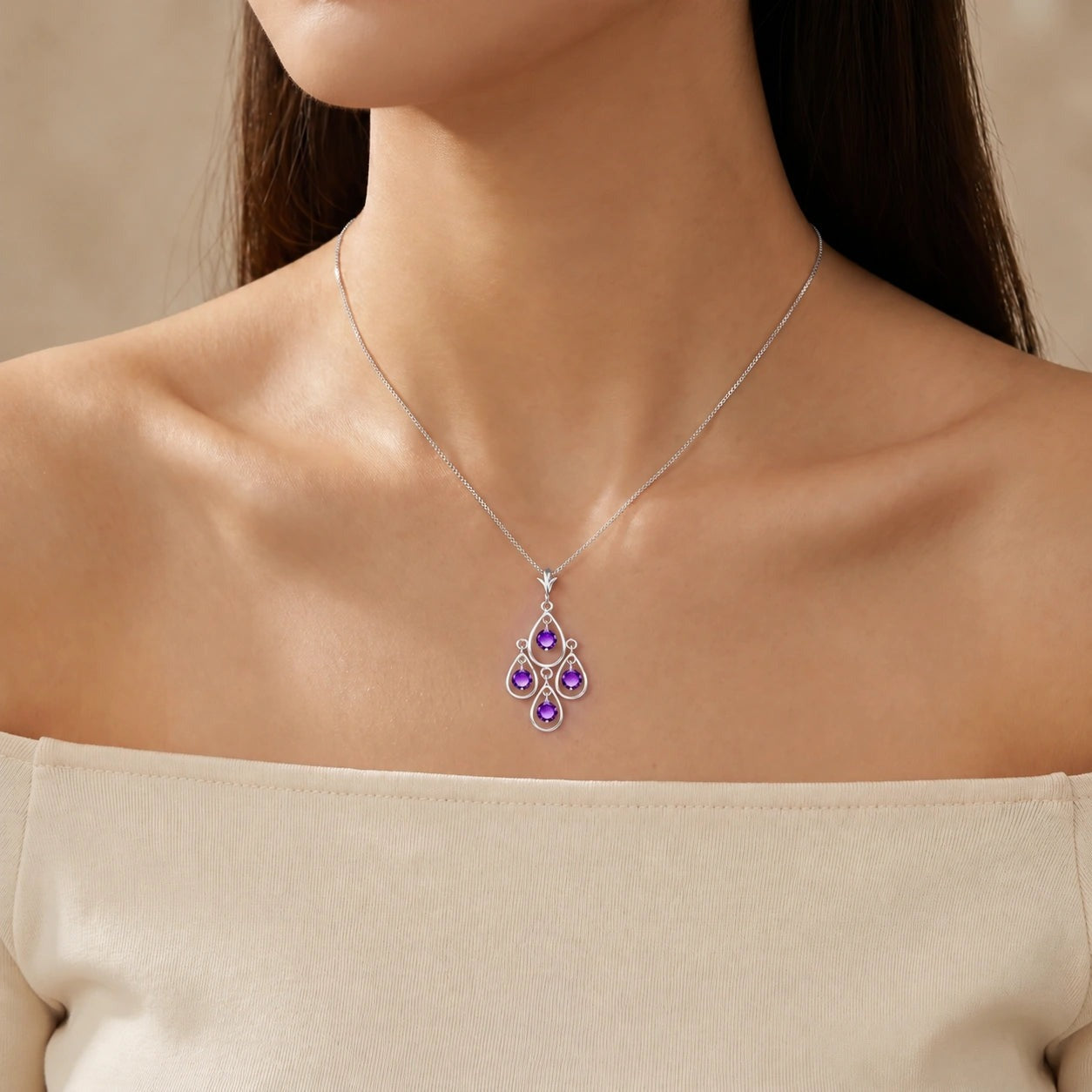 White Gold Vintage Necklace Amethyst 10K — Elisabetta