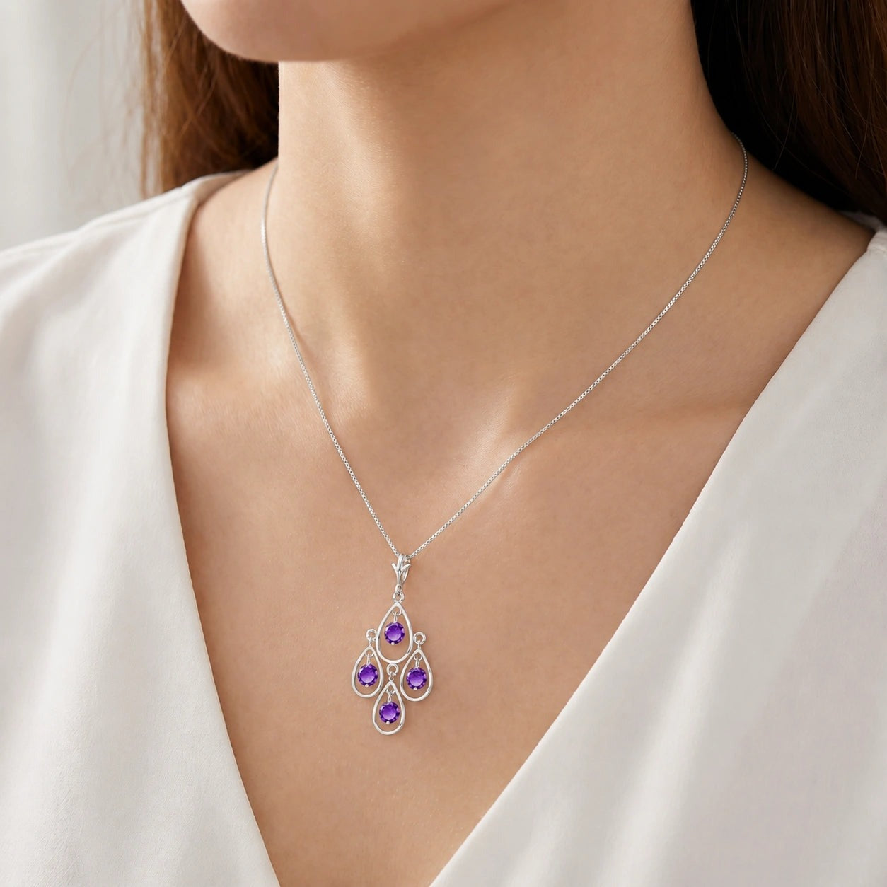 White Gold Vintage Necklace Amethyst 10K — Elisabetta