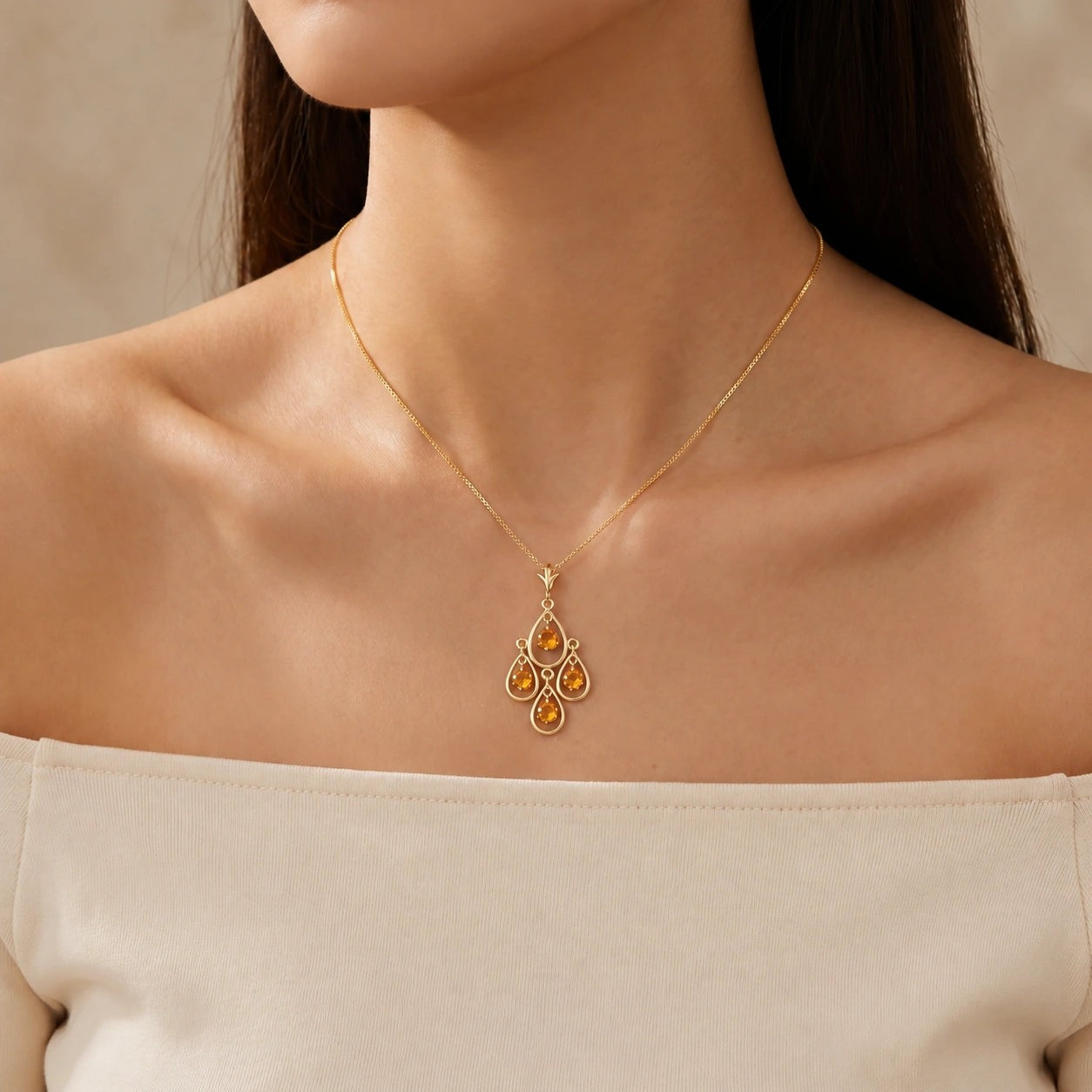 Yellow Gold Vintage Necklace Garnet 10K — Elisabetta