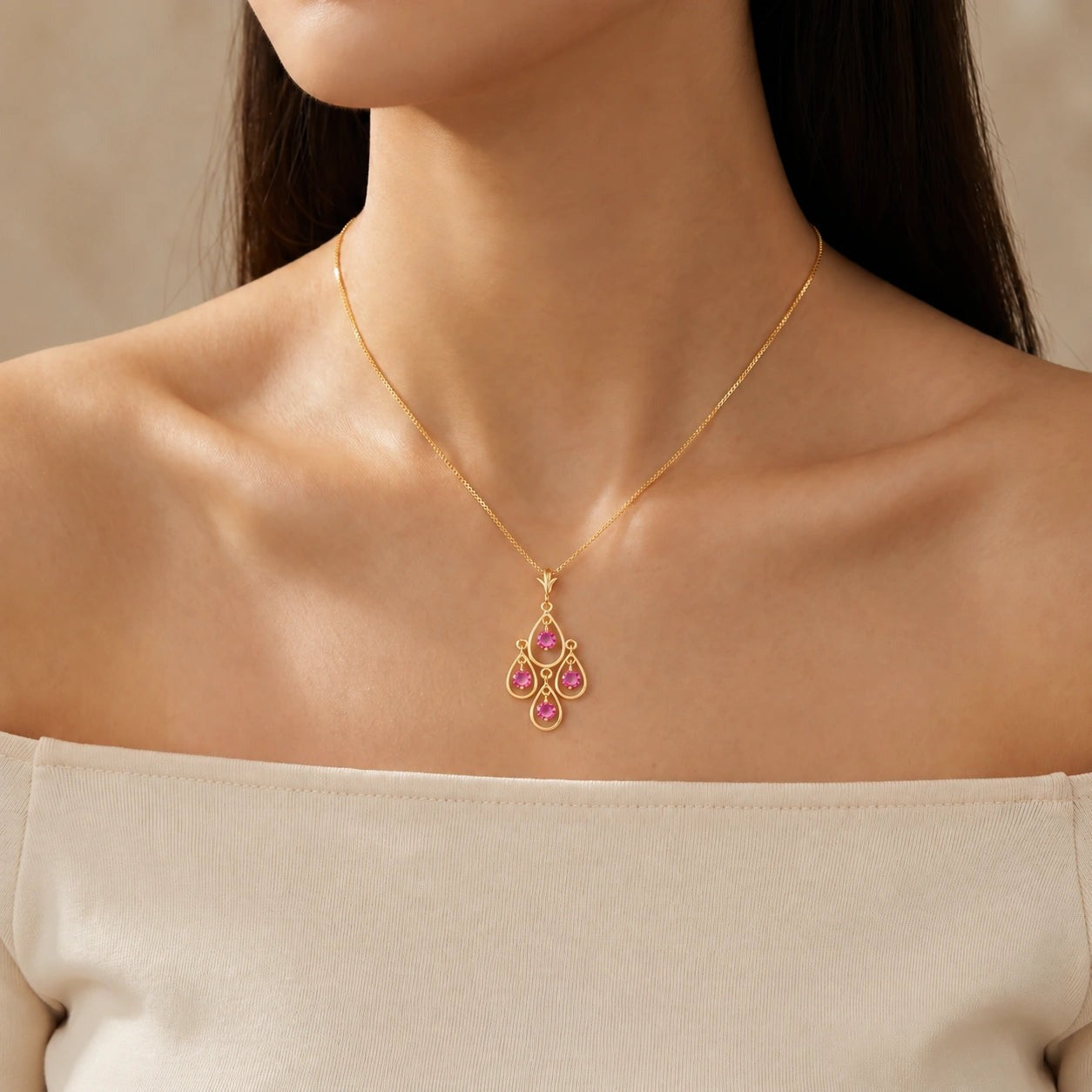 Yellow Gold Vintage Necklace Pink Topaz 10K — Elisabetta