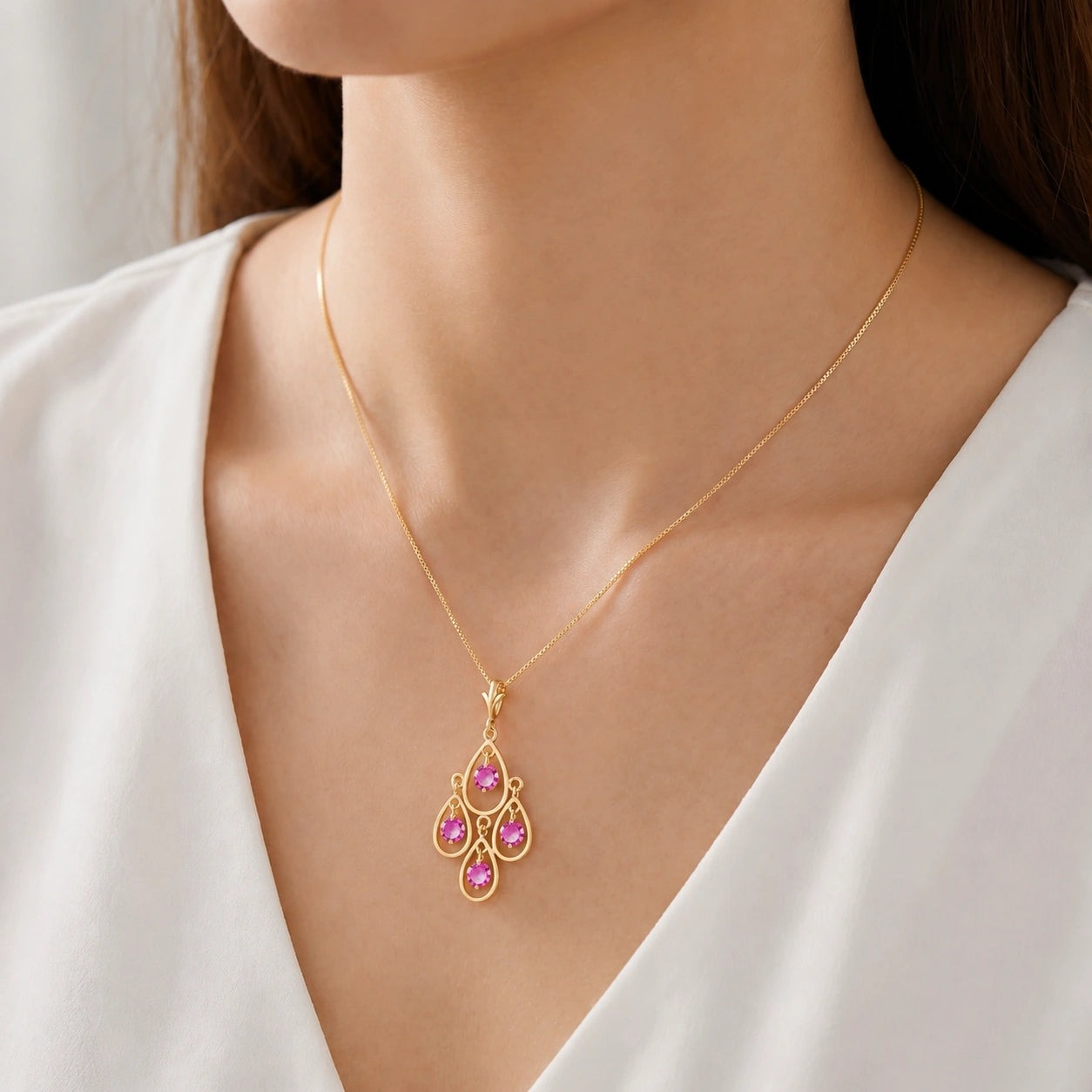Yellow Gold Vintage Necklace Pink Topaz 10K — Elisabetta