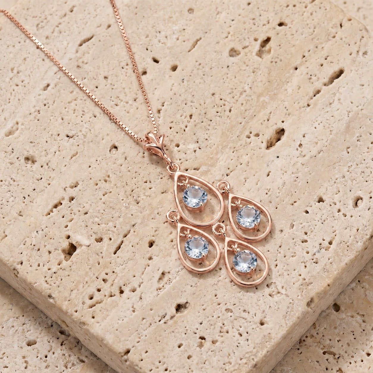 Rose Gold Vintage Necklace Aquamarine 10K — Elisabetta