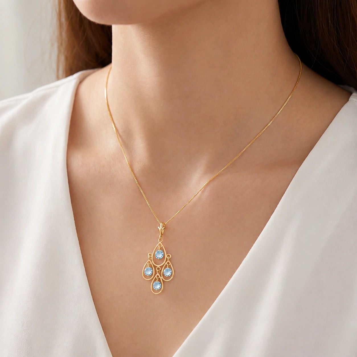 Yellow Gold Vintage Necklace Aquamarine 10K — Elisabetta