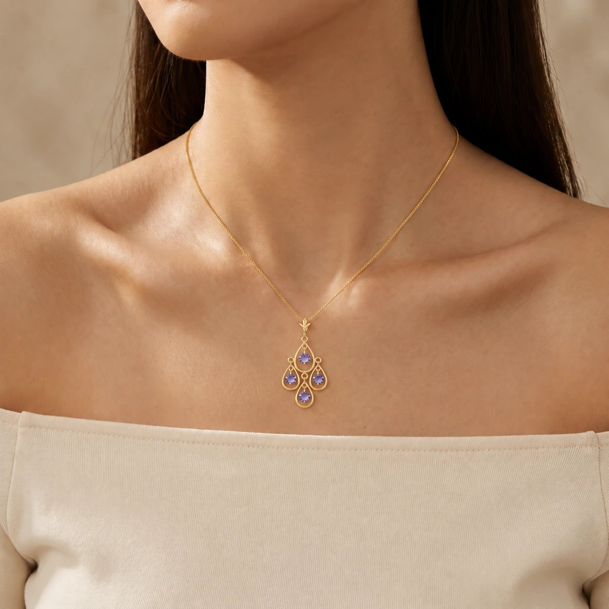Yellow Gold Vintage Necklace Tanzanite 10K — Elisabetta