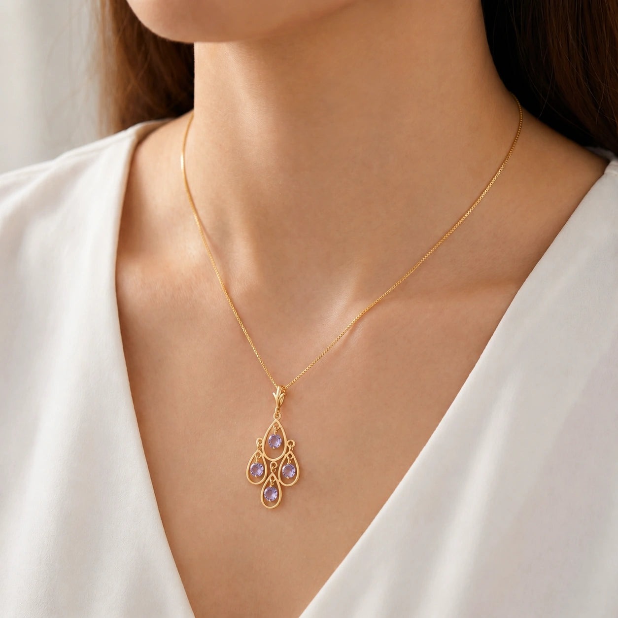 Yellow Gold Vintage Necklace Tanzanite 10K — Elisabetta
