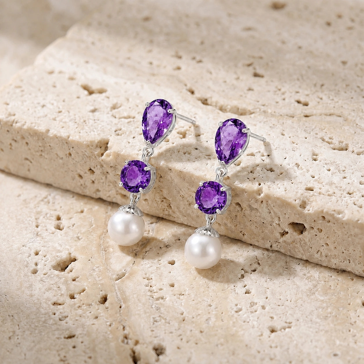 White Gold Pearl & Amethyst — Mariacaterina