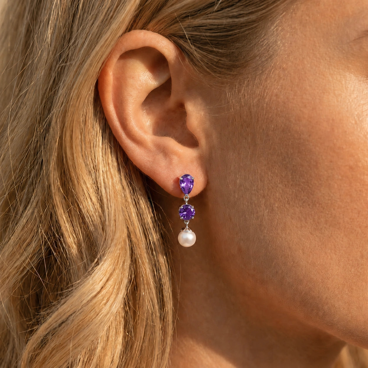White Gold Pearl & Amethyst — Mariacaterina