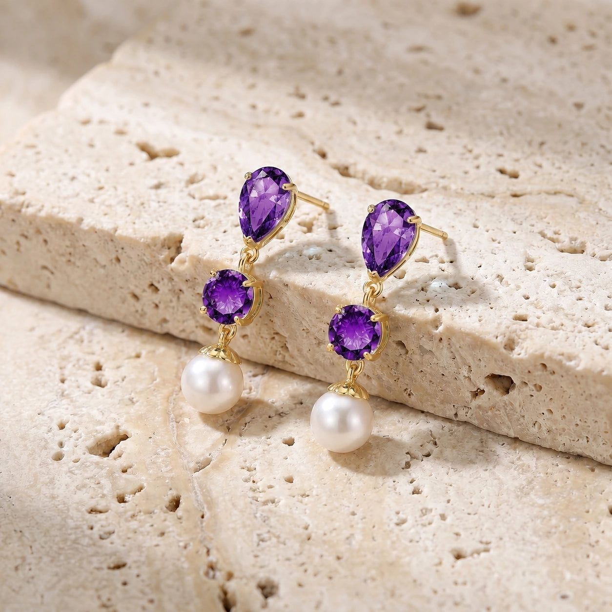 Yellow Gold Pearl & Amethyst — Mariacaterina