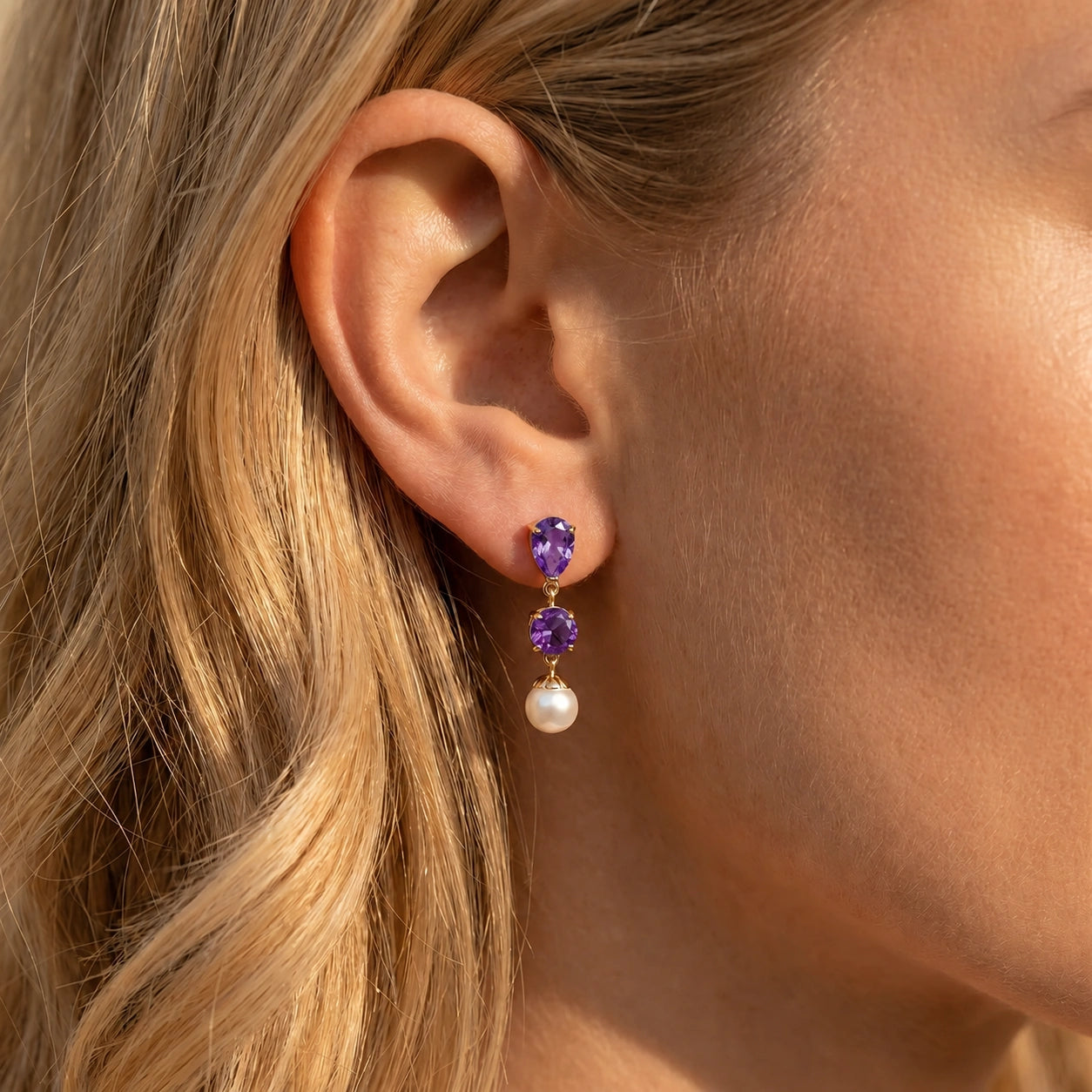 Yellow Gold Pearl & Amethyst — Mariacaterina