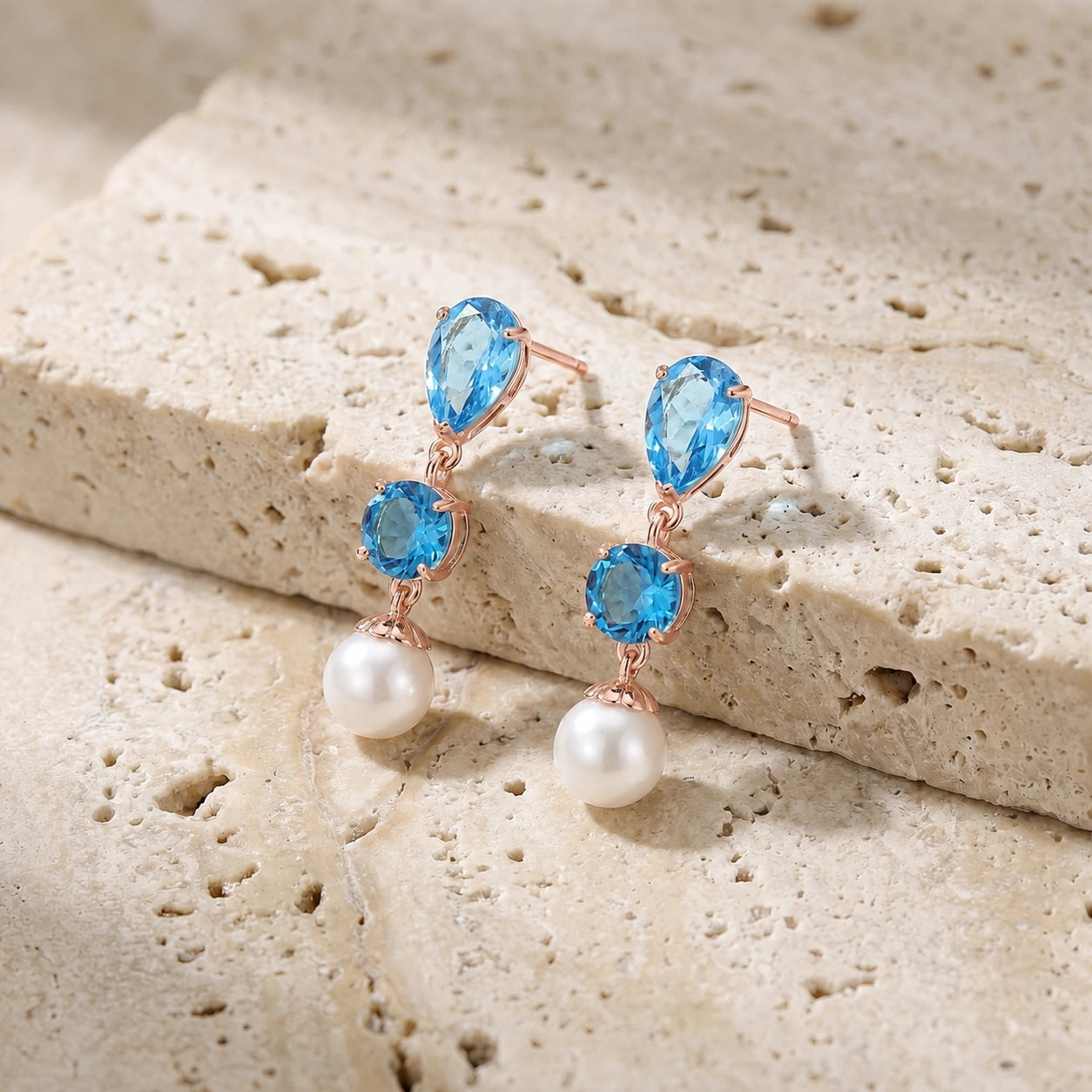 Rose Gold Pearl & Blue Topaz — Mariacaterina