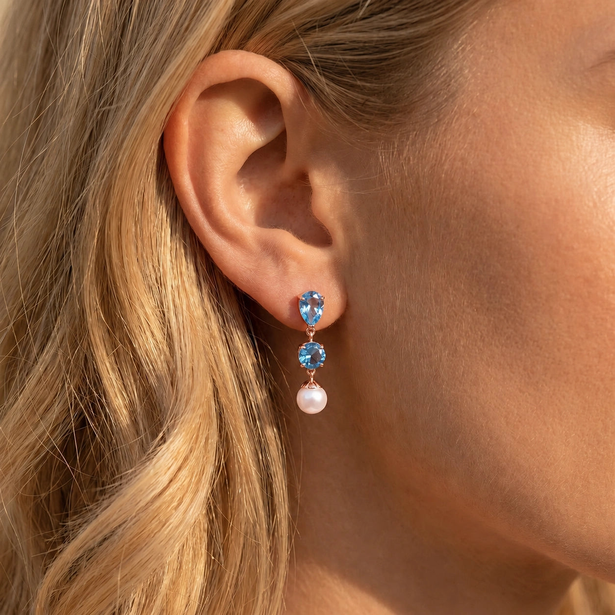 Rose Gold Pearl & Blue Topaz — Mariacaterina